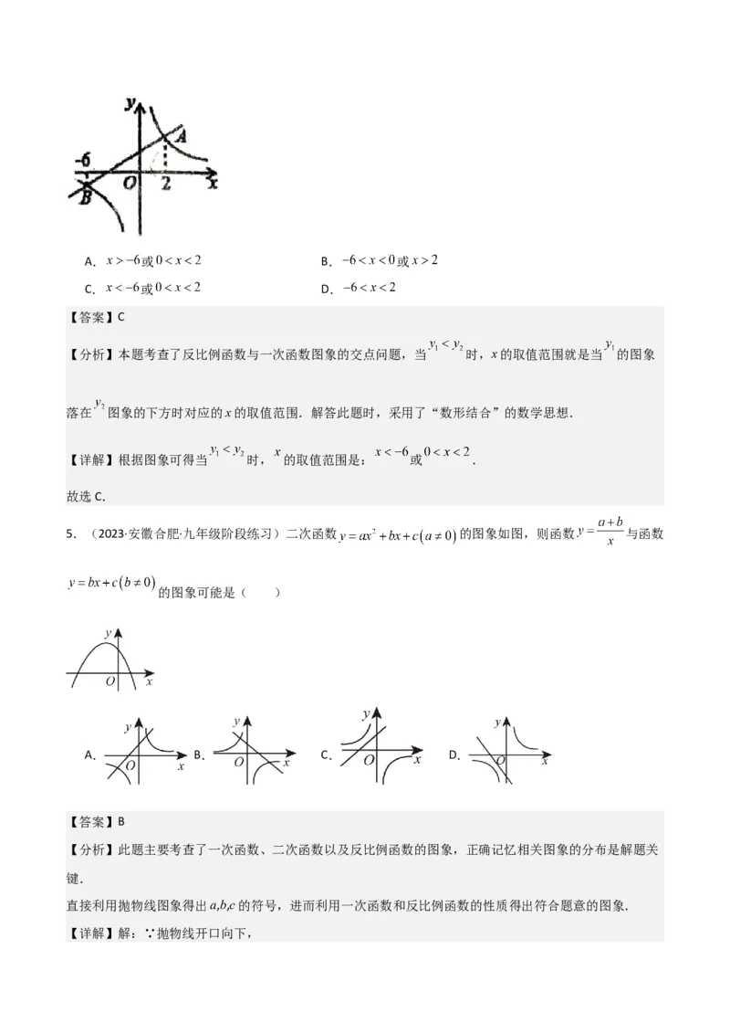 专题20反比例函数的图象和性质（3个知识点6种题型2个易错点3个中考考点）（教师版）_初中数学_九年级数学下册（人教版）_常见题型通关讲解练-V3_2024版