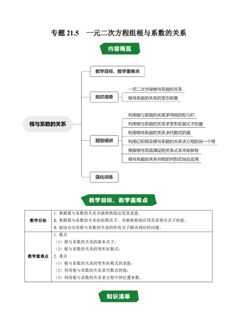 专题21.5一元二次方程根与系数的关系（高效培优讲义）（学生版）(1)_初中数学_九年级数学上册（人教版）_同步讲义-U18_2026版