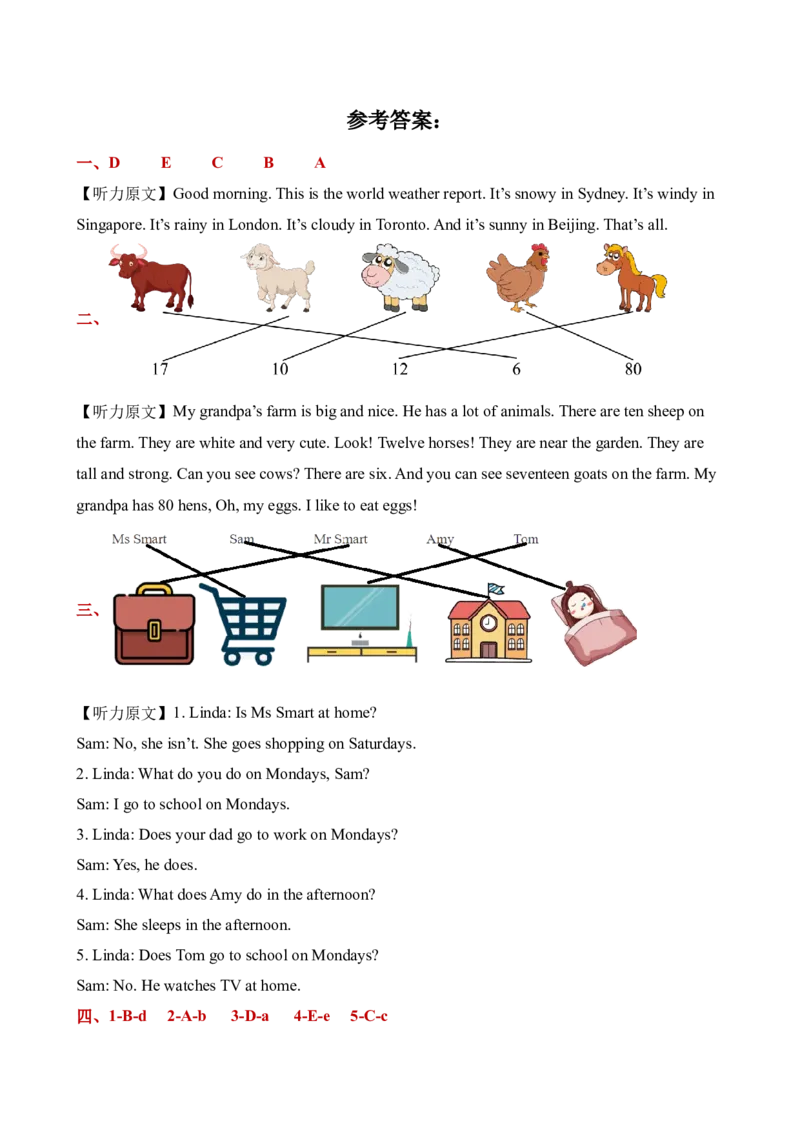 相关的图片连线听力专项训练_听力专项练习-T4_2025版_相关的图片连线题型-（人教PEP版）