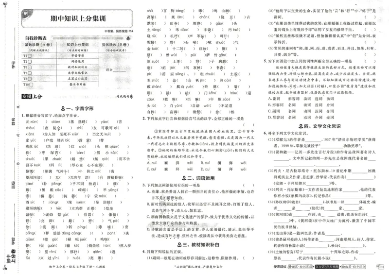 上分卷七下语文人教版_新人教版七下语文学习资料包_13.配套教辅练习_2025版《初中上分卷》语文7下
