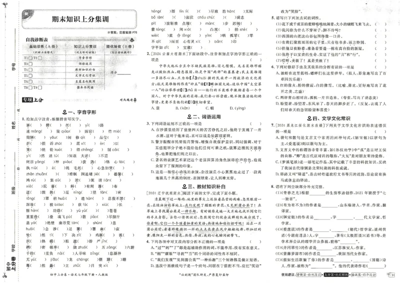 上分卷七下语文人教版_新人教版七下语文学习资料包_13.配套教辅练习_2025版《初中上分卷》语文7下