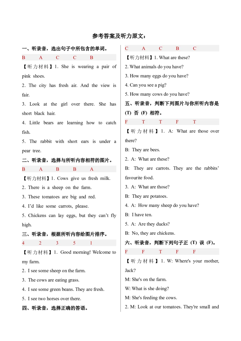 Unit5Farmsandus（单元听力专项训练）_09听力专项训练含音频word版完整版_Unit5Farmsandus（单元听力专项训练）（新教材）