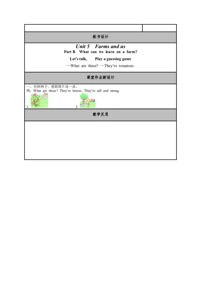 小学英语RJ版四年级下Unit5Farmsandus教案（6个课时）_00上课课件PPT+教案第四套完整版_4英-人教PEP-备课教案