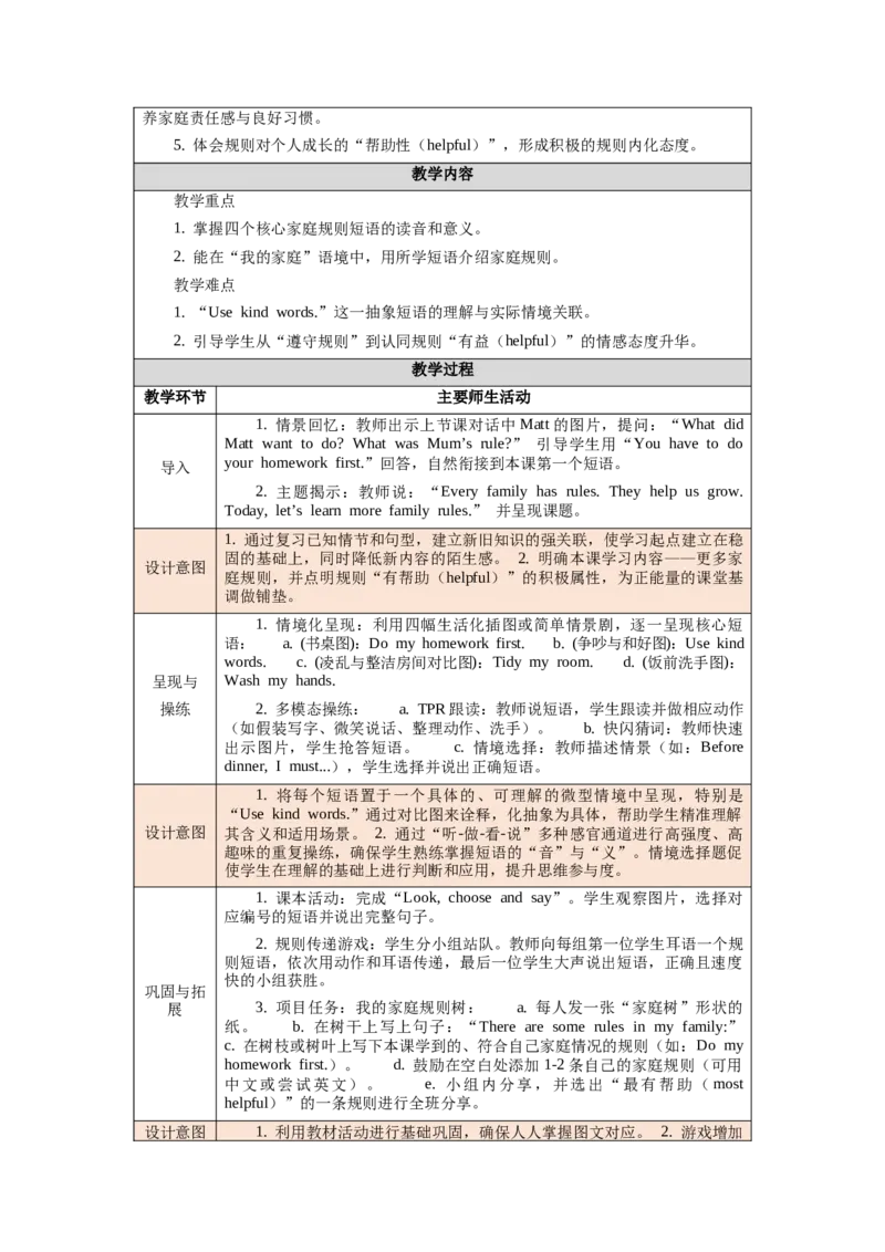 四下Unit2Familyrules单元整体教学设计_00单元整体教学设计完整版
