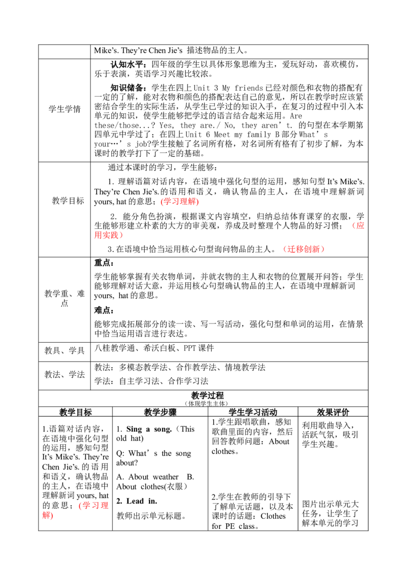 Unit5Myclothes单元整体教学（教学设计）_大单元整体教学设计