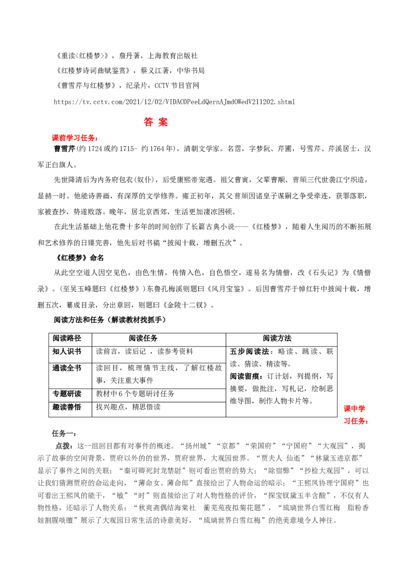 《红楼梦》第1课时：《红楼梦》导读（导学案）-（统编版必修下册）_高语_高中语文_必修下册_导学案