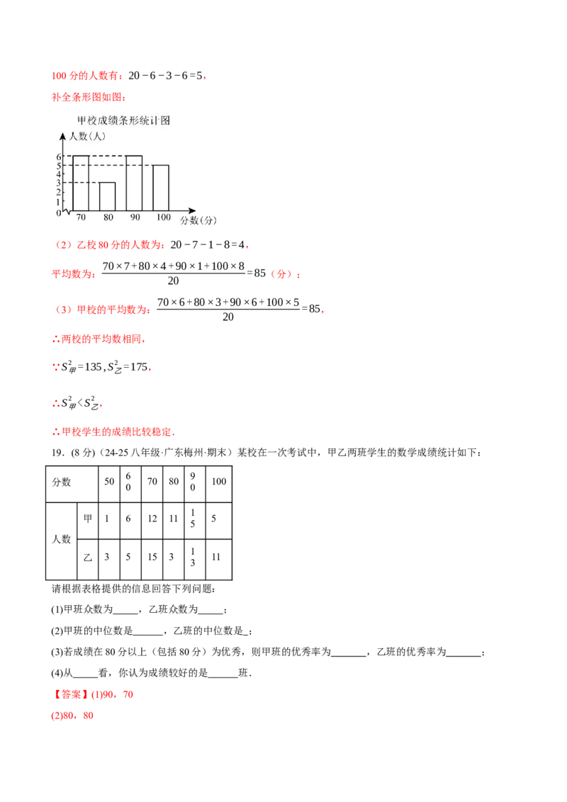 专题20.2数据的分析单元提升卷（人教版）（教师版）_初中数学_八年级数学下册（人教版）_母题专项-U66_2025版