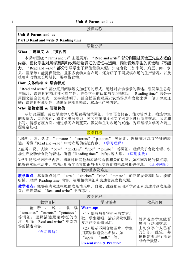 Unit5Farmsandus_00上课课件PPT+教案第十套完整版_教案
