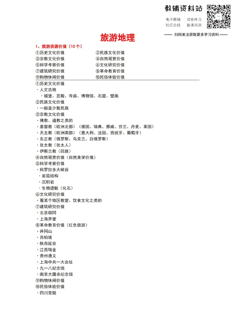 旅游模板旅游地理_高中全科精选资料包_地理精选资料包_解题技巧