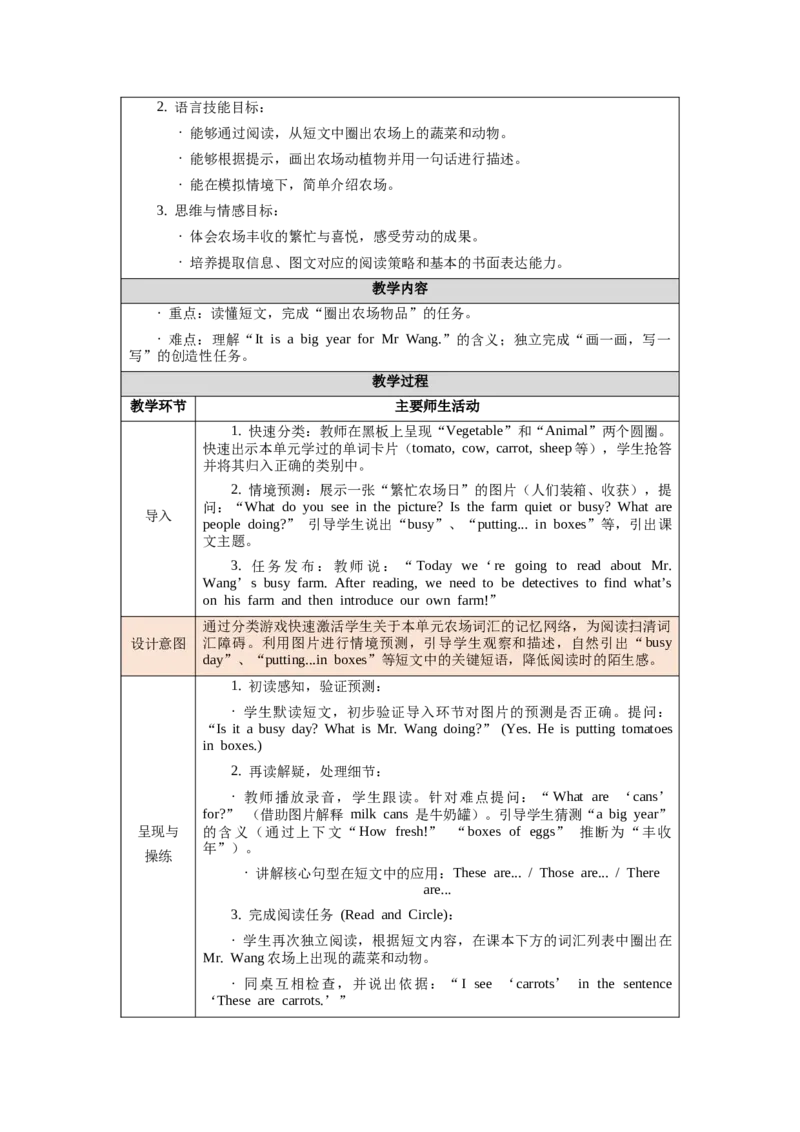 四下Unit5Farmsandus单元整体教学设计_00单元整体教学设计完整版