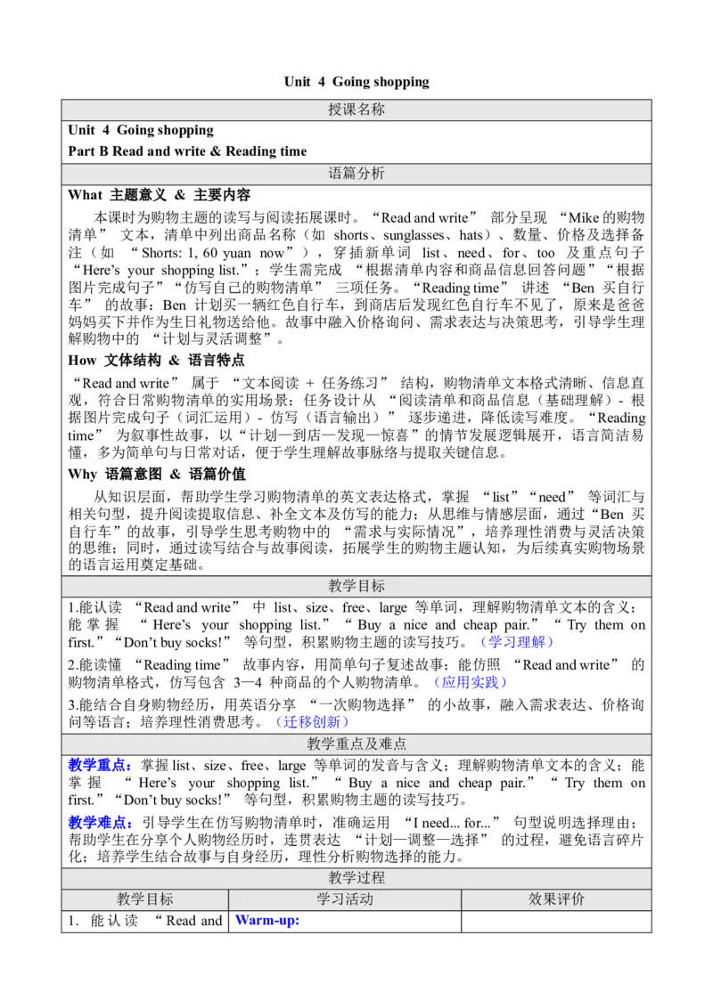 Unit4Goingshopping_00上课课件PPT+教案第十套完整版_教案
