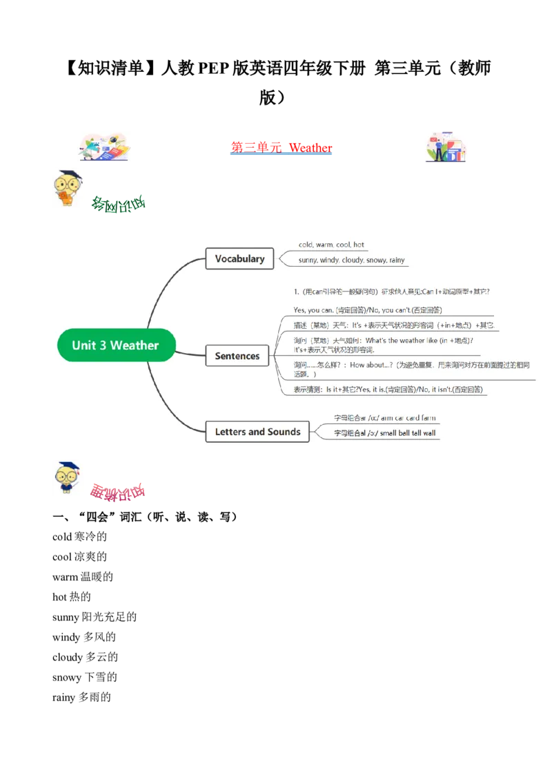 Unit3Weather知识清单-（人教PEP版）教师版_知识总结