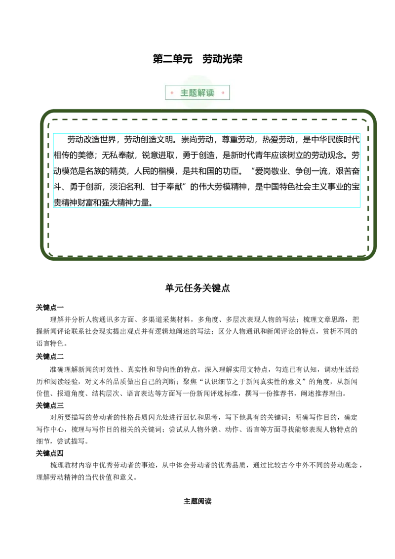专题02：劳动光荣（主题解读+素材精选）（统编版）_高语_高中语文_必修上册_单元阅读