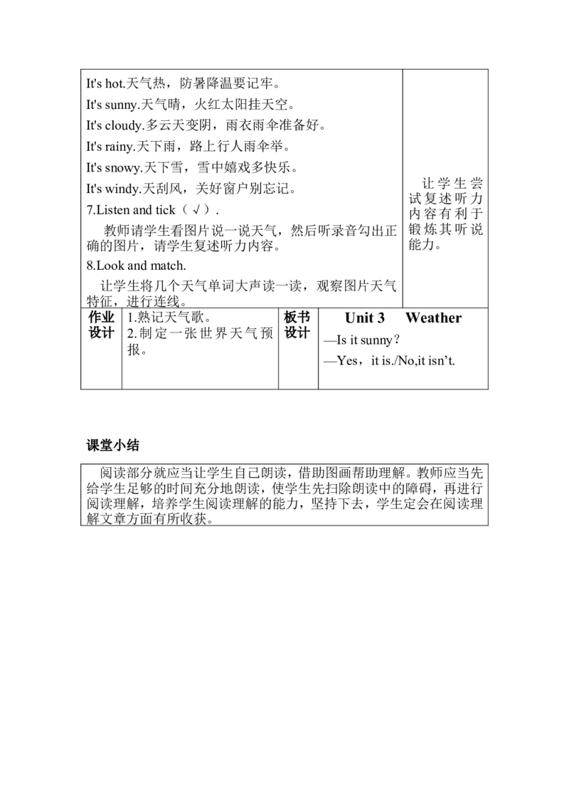 英语四下全册教案1-6单元（表格）_教学设计_非配套教案（提供参考）