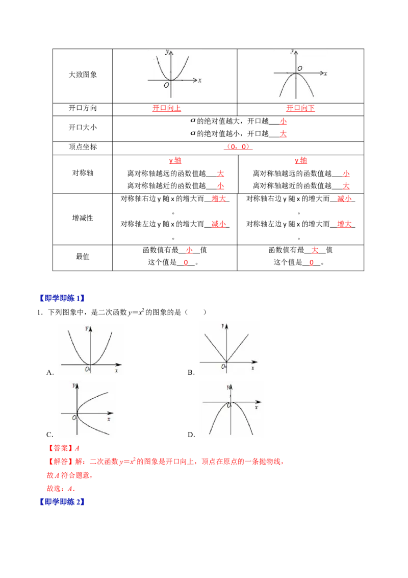 专题22.2二次函数的图象与性质（1）（高效培优讲义）（教师版）_初中数学_九年级数学上册（人教版）_同步讲义-U18_2026版