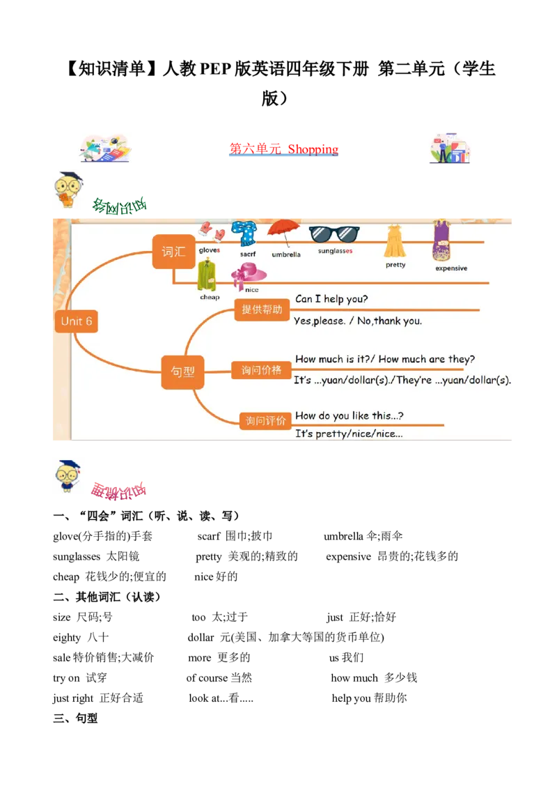 Unit6Shopping(知识清单)学生版_知识总结