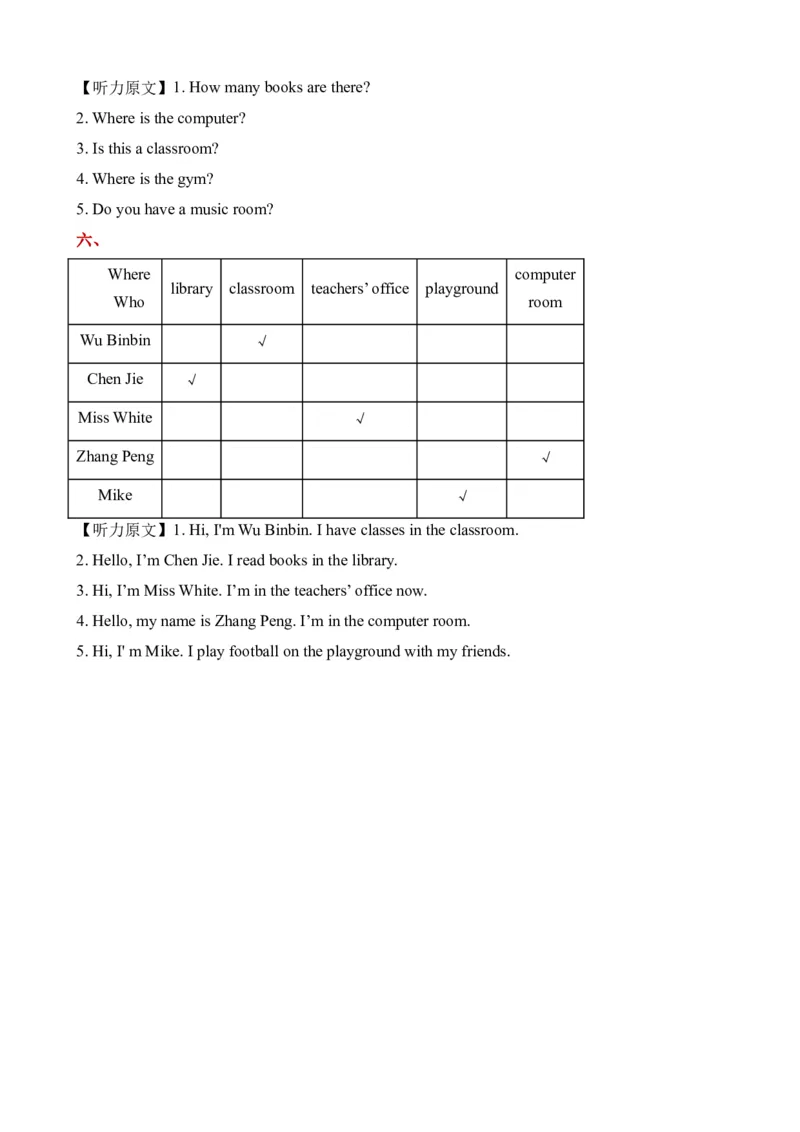 U1-U2阶段质量检测听力专项-2023-2024学年小学英语四年级下册同步听力专项系列（人教PEP版）_听力专项练习-T4_2024版