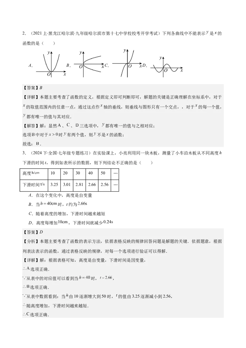 专题19.1变量与函数之七大考点(教师版)_初中数学_八年级数学下册（人教版）_重难点专题提优-V8