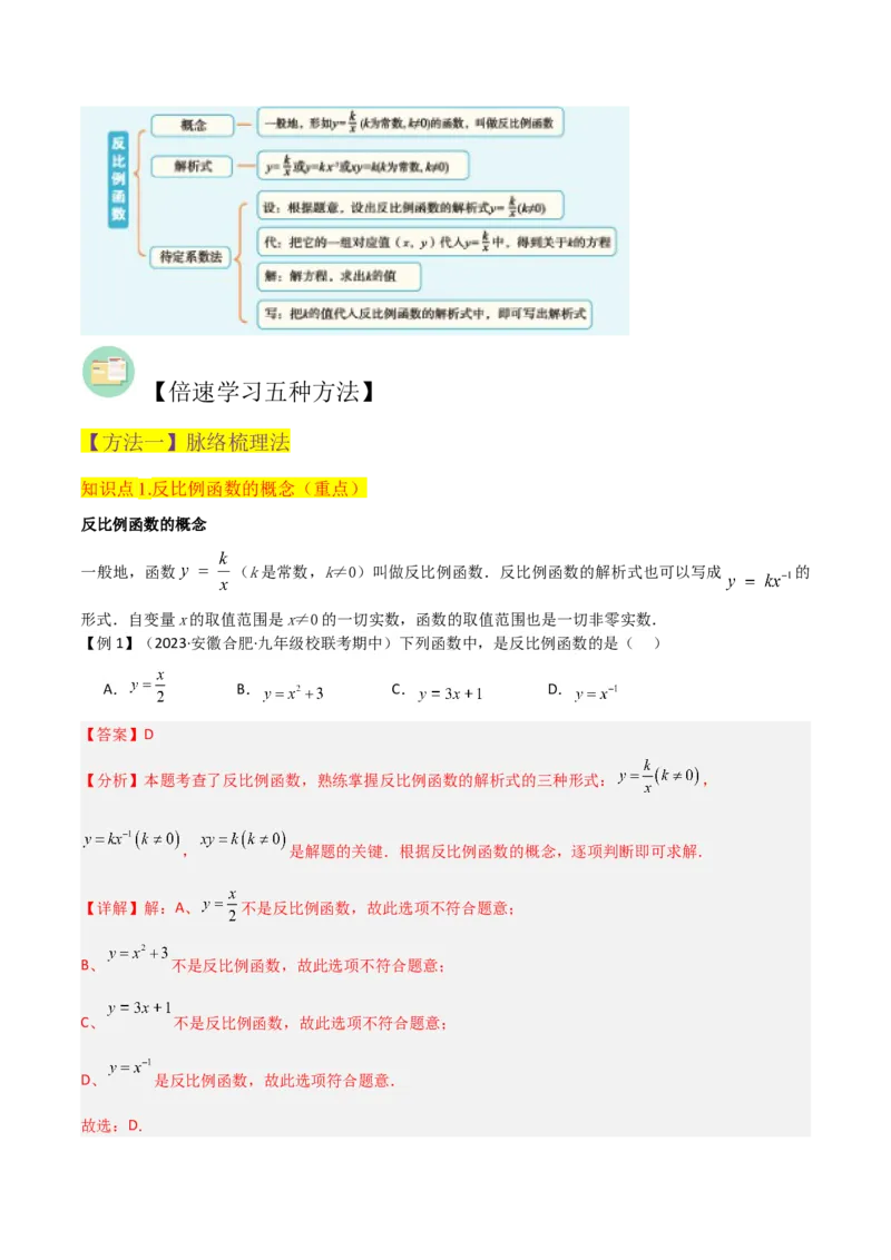 专题19反比例函数（2个知识点4种题型3个中考考点）（教师版）_初中数学_九年级数学下册（人教版）_常见题型通关讲解练-V3_2024版