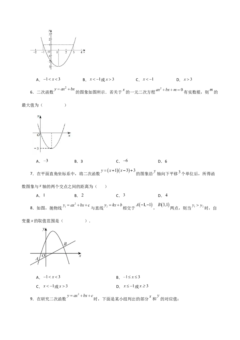 专题22.25二次函数与一元二次方程（分层练习）（提升练）-（人教版）_初中数学_九年级数学上册（人教版）_专题突破练习-V4_2024版