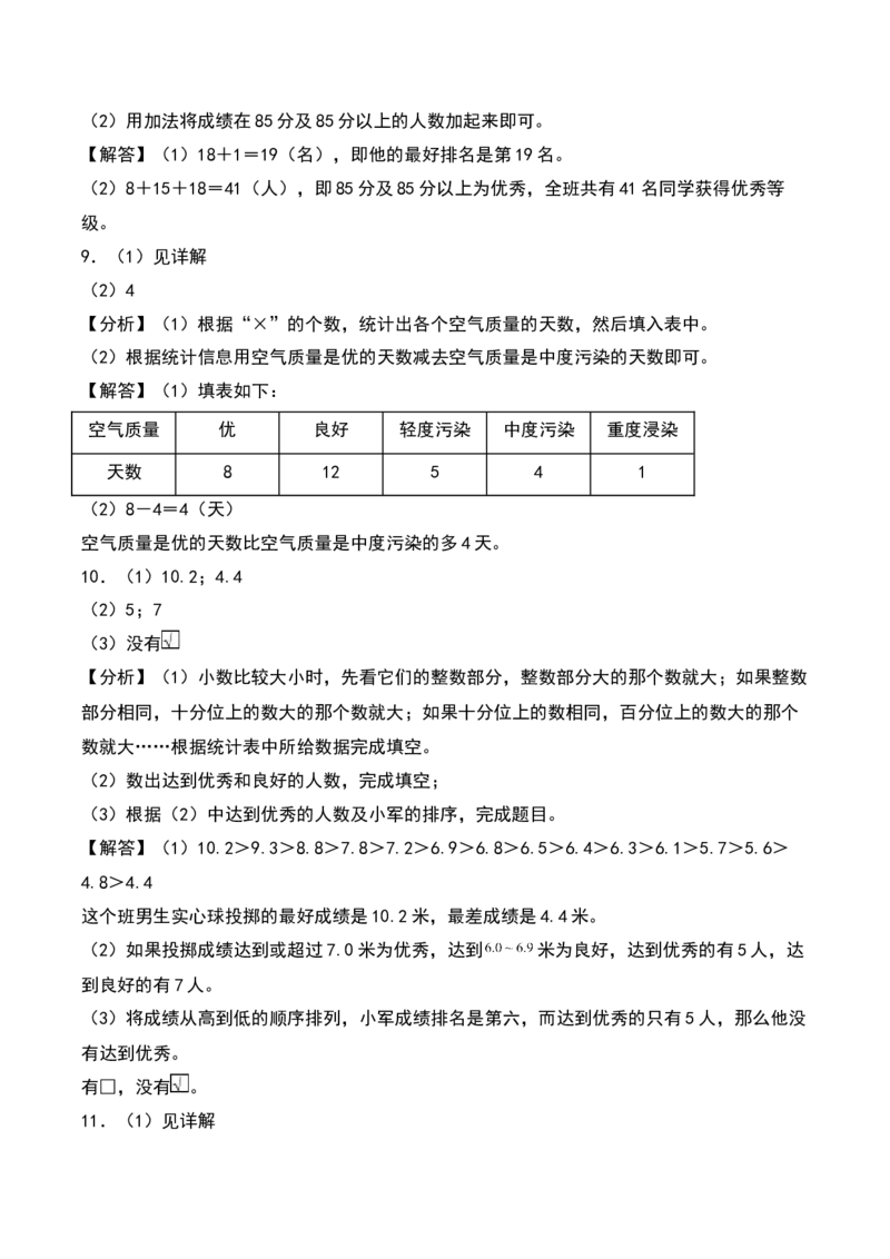 9.1&nbsp;数据的整理和表示（二）（5个知识点+15道习题培优）同步分层作业-（苏教版）_三年级数学下册（苏教版）_同步分层作业-K15_2025版