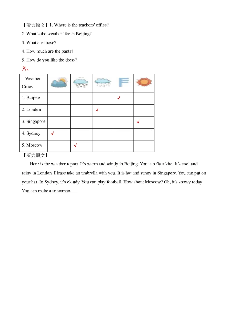 期末真题演练听力专项-小学英语四年级下册同步听力专项系列（人教PEP版）_听力专项练习-T4_2024版_期末真题演练听力专项-小学英语四年级下册同步听力专项系列（人教PEP版）