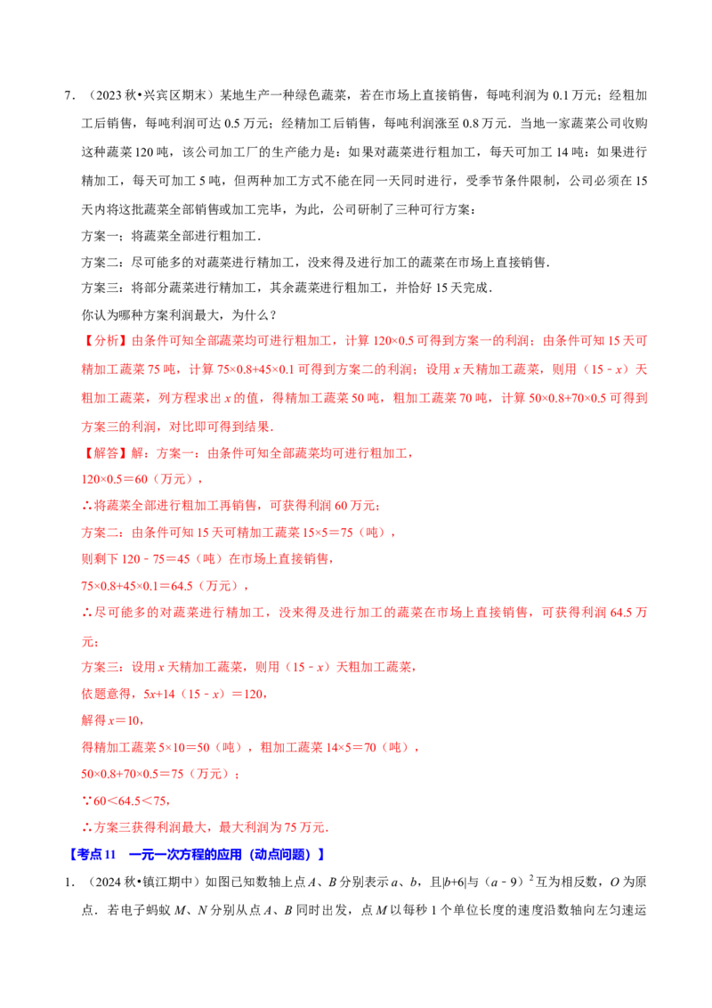 专题2.5一元一次方程全章十一类必考点（必考点分类集训）（人教版2024）（教师版）_初中数学_七年级数学上册（人教版）_考点分类必刷题-U181