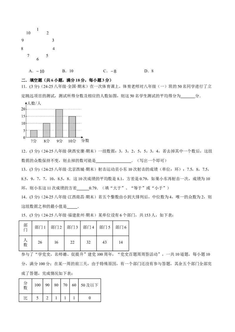 专题20.2数据的分析单元提升卷（人教版）（学生版）_初中数学_八年级数学下册（人教版）_母题专项-U66_2025版