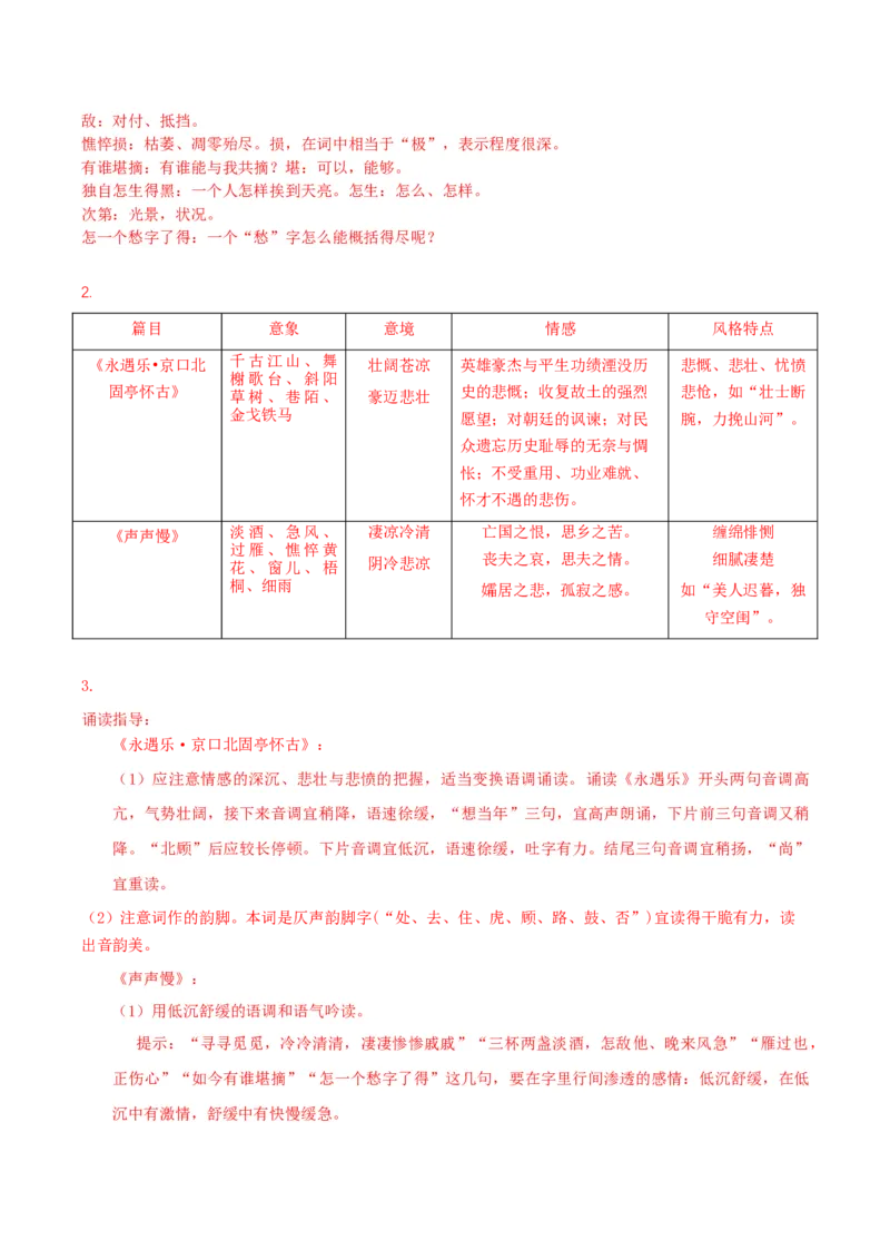 9《永遇乐&middot;京口北固亭怀古》《声声慢》群文联读（导学案）-（统编版必修上册）_高语_高中语文_必修上册_导学案