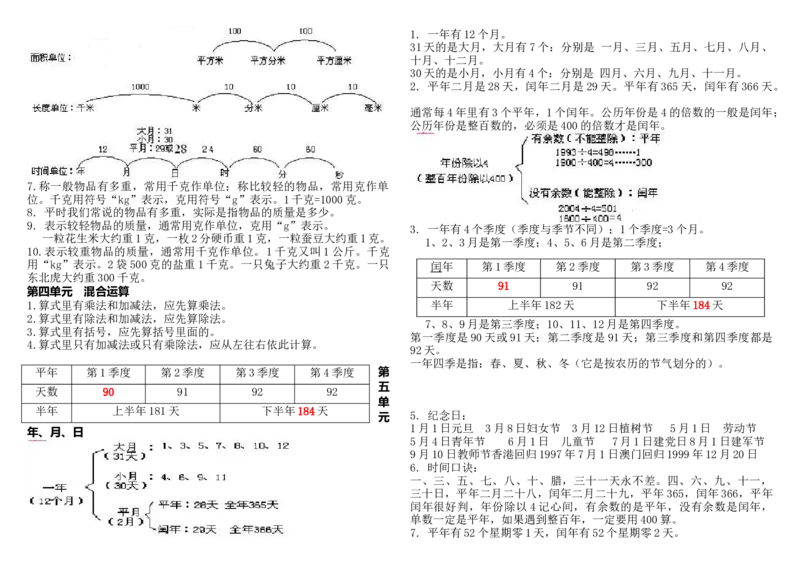 新版三下概念整理稿(1)_三年级数学下册（苏教版）_知识总结