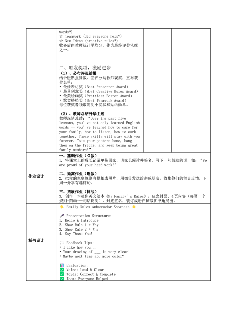 《Unit2Familyrules》第5课时教案_00教案完整版_全册教案_第2单元教案