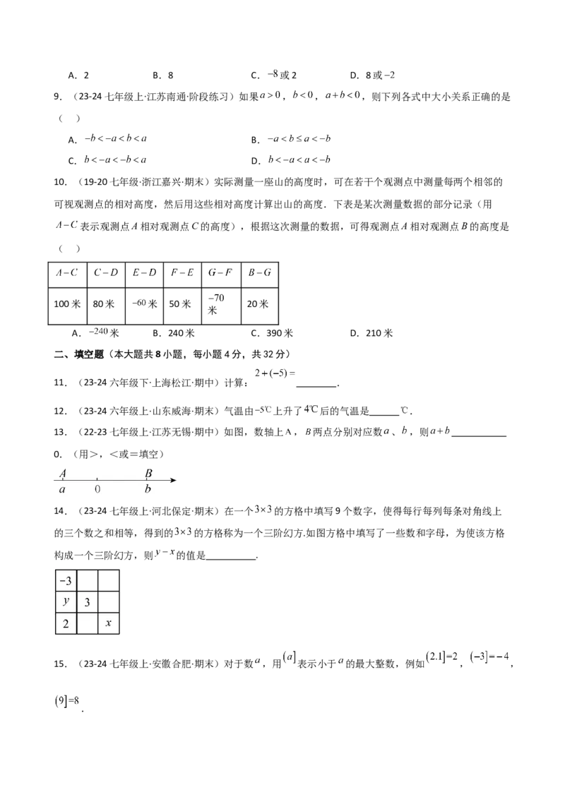 专题2.2有理数的加法（精选精练）（专项练习）-（人教版）_初中数学_七年级数学上册（人教版）_专题突破练习-V4