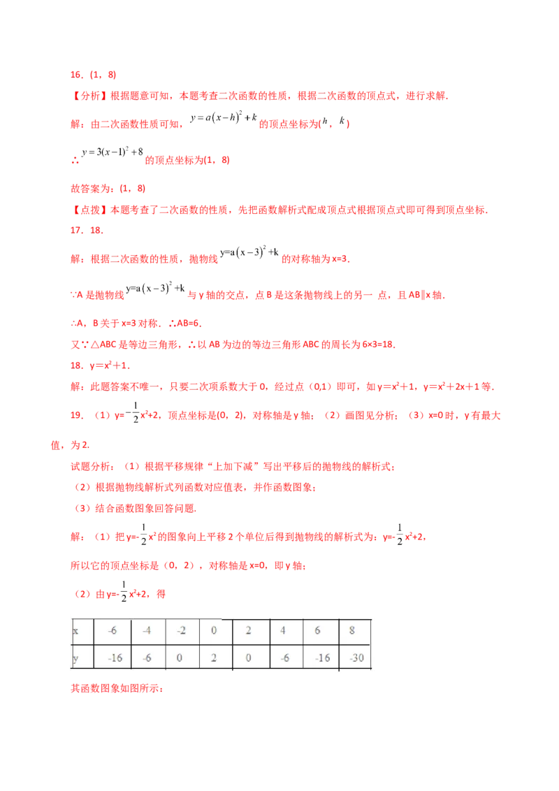 专题22.8二次函数y=a(x-h)&sup2;(a&ne;0)与y=a(x-h)&sup2;+k(a&ne;0)图象与性质（直通中考）-（人教版）_初中数学_九年级数学上册（人教版）_专题突破练习-V4_2024版