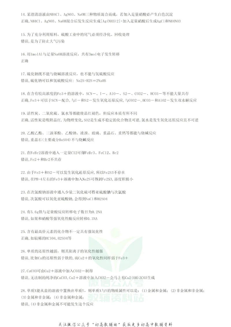 易错点这120个学霸也易错的化学知识点，你都掌握了吗？_高中全科精选资料包_化学精选资料包_资料干货