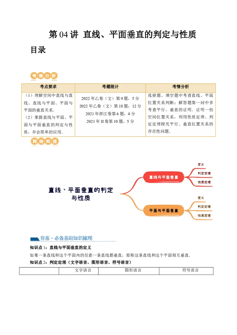 第04讲直线、平面垂直的判定与性质（五大题型）（讲义）（解析版）_2.2025数学总复习_2024年新高考资料_1.2024一轮复习_2024年高考数学一轮复习讲练测（新教材新高考）
