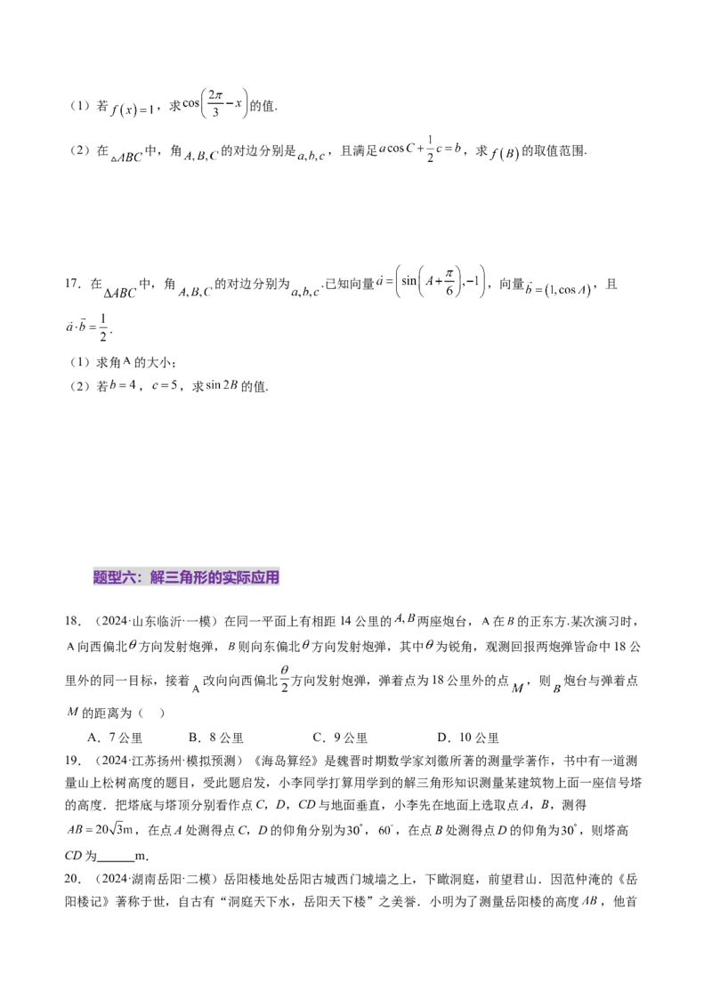 第04讲解三角形（九大题型）（练习）（原卷版）_2.2025数学总复习_2025年新高考资料_一轮复习_2025年高考数学一轮复习讲练测（新教材新高考，含2024高考真题）