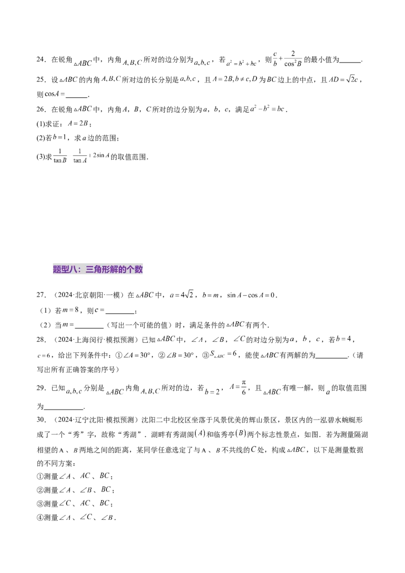 第04讲解三角形（九大题型）（练习）（原卷版）_2.2025数学总复习_2025年新高考资料_一轮复习_2025年高考数学一轮复习讲练测（新教材新高考，含2024高考真题）