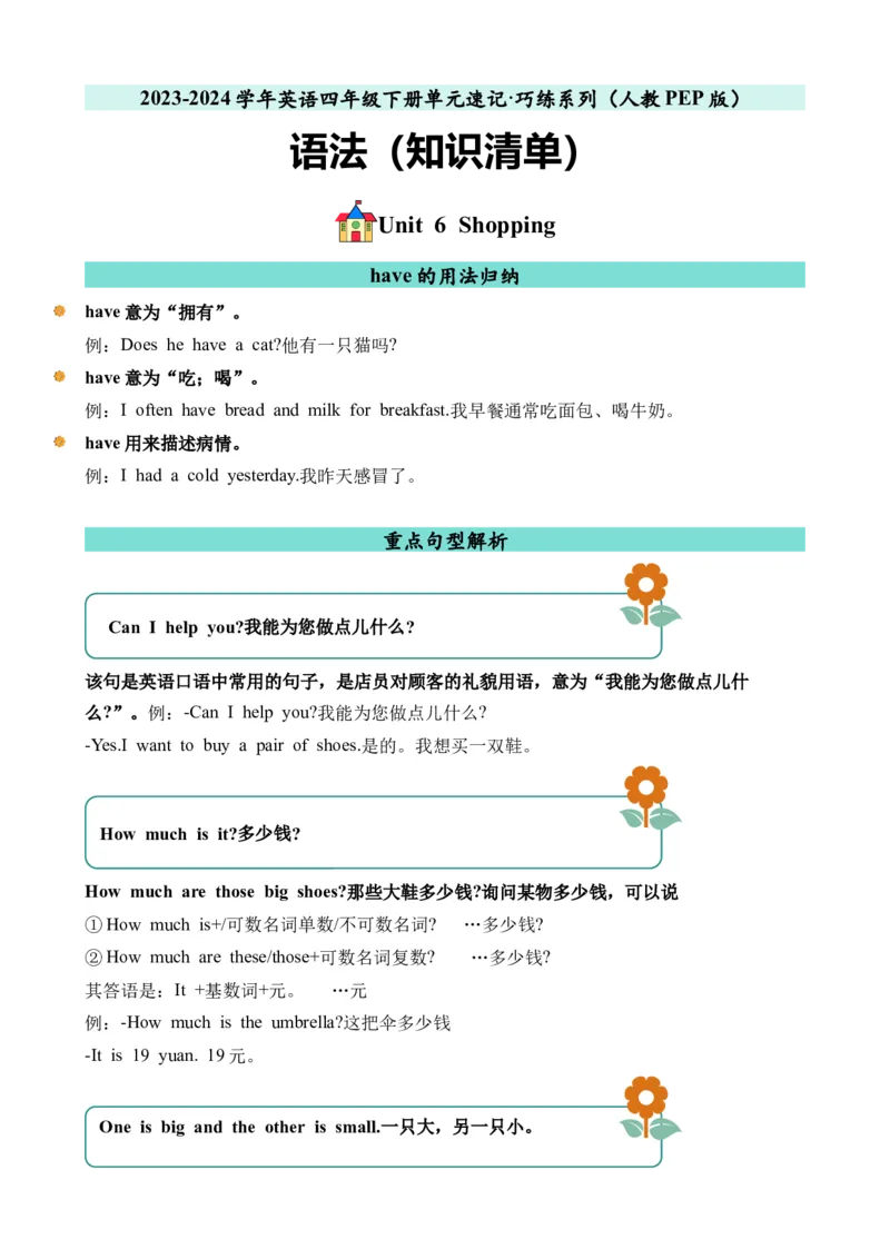 Unit6语法（知识清单）（人教PEP）_单元复习专项-K50_2024版