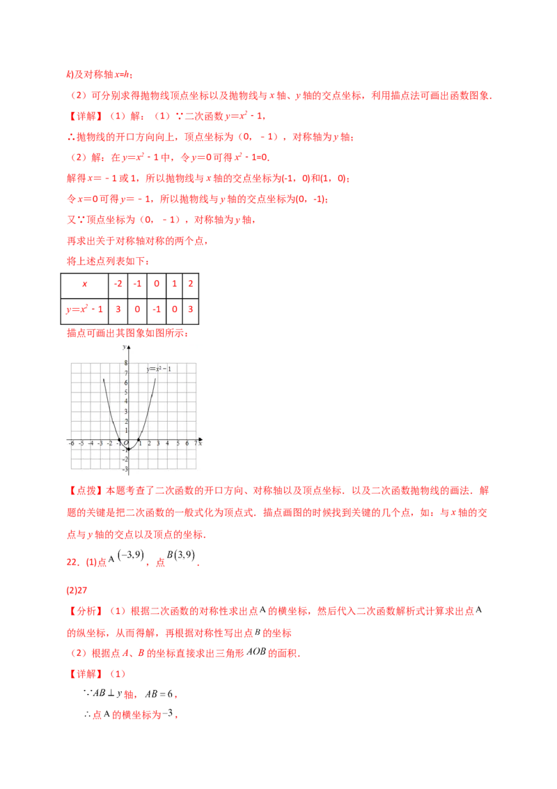 专题22.2二次函数y=ax&sup2;(a&ne;0)和y=ax&sup2;+c(a&ne;0)的图象与性质（专项练习）（基础练）-（人教版）_初中数学_九年级数学上册（人教版）_专题突破练习-V4_2025版