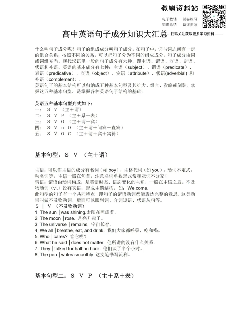语法高中英语句子成分知识大汇总_高中全科精选资料包_英语精选资料包_资料干货