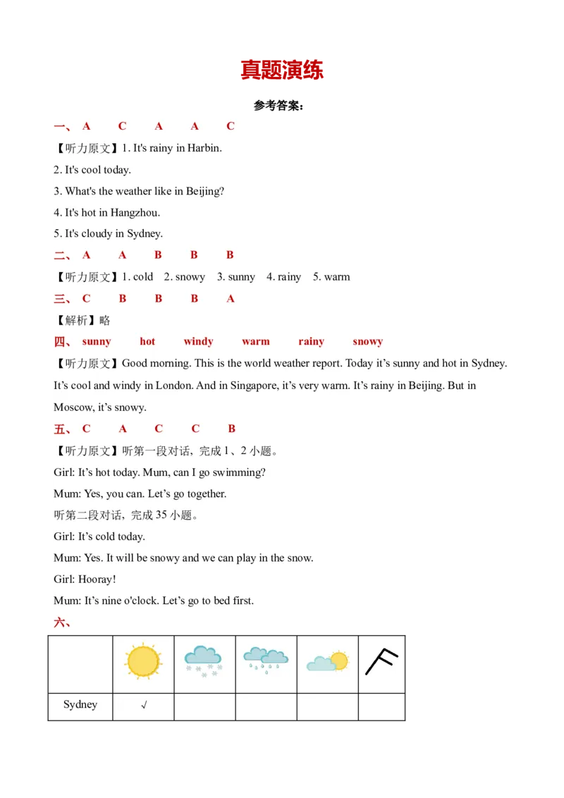 Unit3&nbsp;Weather单元听力专项_听力专项练习-T4_2024版_Unit3&nbsp;Weather单元听力专项-四年级下册同步听力专项系列（人教PEP版）