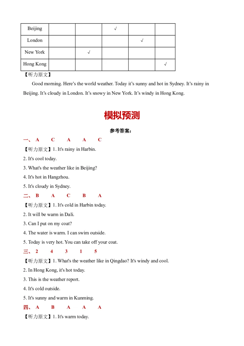 Unit3&nbsp;Weather单元听力专项_听力专项练习-T4_2024版_Unit3&nbsp;Weather单元听力专项-四年级下册同步听力专项系列（人教PEP版）