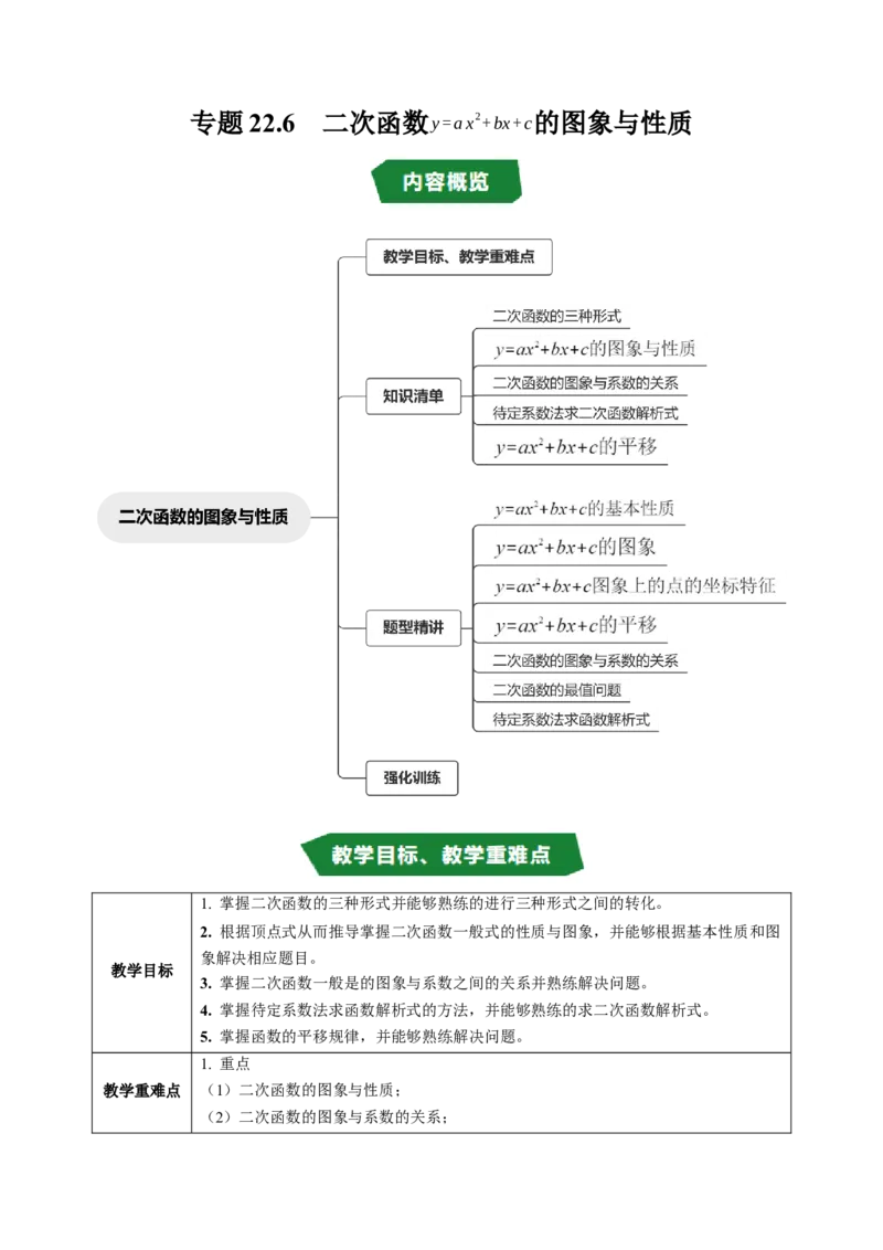 专题22.6二次函数的图象与性质（5）（高效培优讲义）（学生版）_初中数学_九年级数学上册（人教版）_同步讲义-U18_2026版