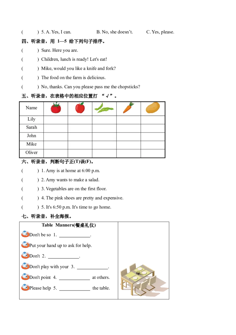 Unit6Fromfarmtotable（单元听力专项训练）_09听力专项训练含音频word版完整版_Unit6Fromfarmtotable（单元听力专项训练）（新教材）