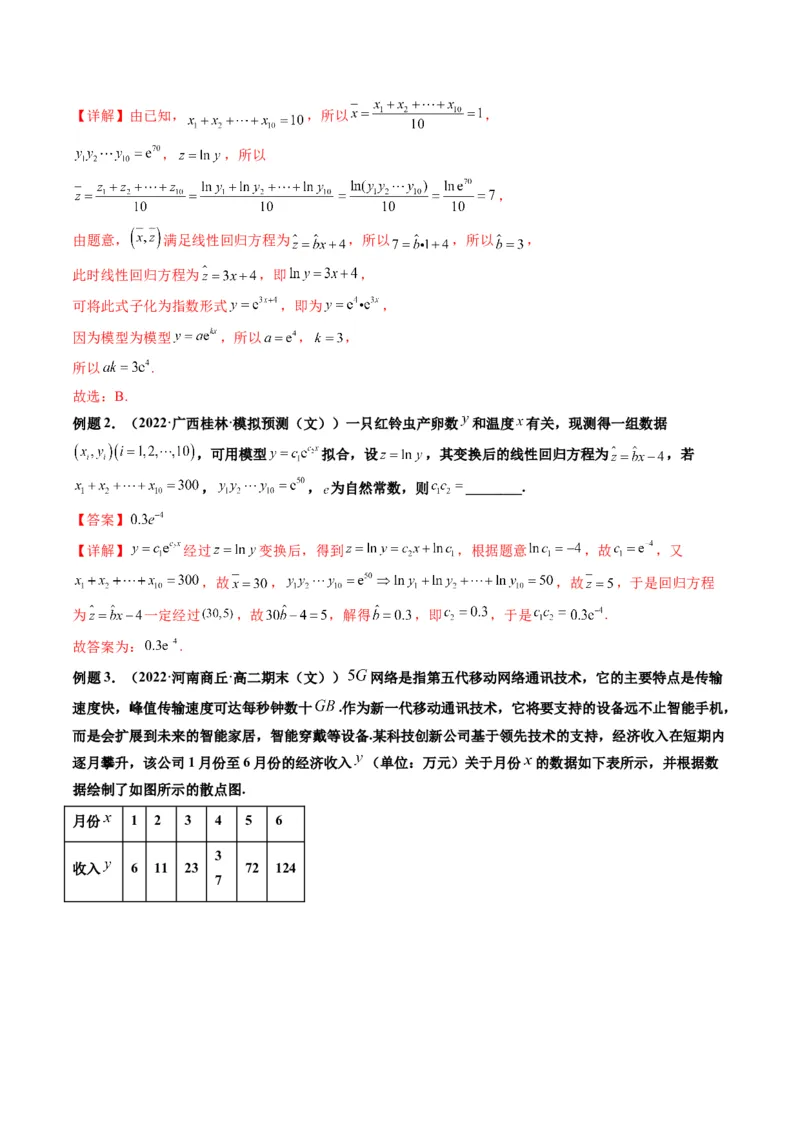 第04讲拓展一：非线性经验回归方程(精讲）（教师版）_2.2025数学总复习_2023年新高考资料_一轮复习_2023新高考数学一轮复习（新教材新高考）