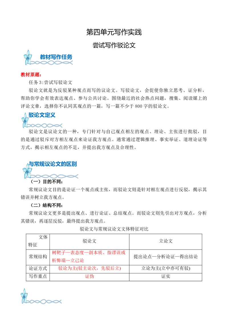 专题01：驳论文的写作指导-（统编版选必上册）_高语_高中语文_选择性必修上册_单元写作_第四单元学习逻辑，辨别真伪