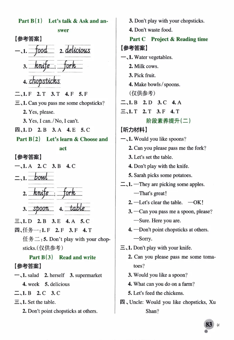 26春《小学学霸作业本--参考答案》人教PEP英语4下_21练习题+试卷合集多套完整版_-26春《学霸作业本》_四年级英语下册人教PEP版《小学学霸作业本》26春新教材