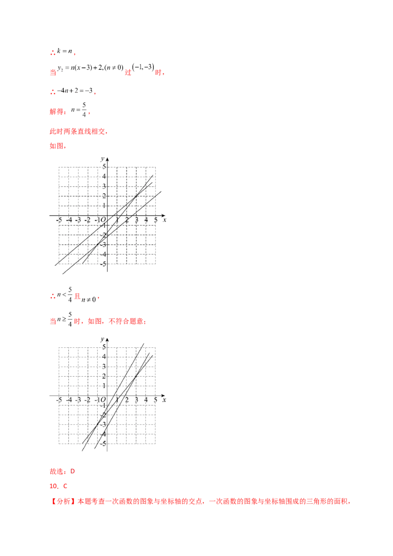 专题19.17一次函数与方程、不等式（分层练习）（基础练）-（人教版）_初中数学_八年级数学下册（人教版）_专题突破练习-V4