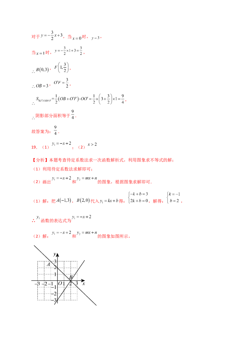 专题19.17一次函数与方程、不等式（分层练习）（基础练）-（人教版）_初中数学_八年级数学下册（人教版）_专题突破练习-V4