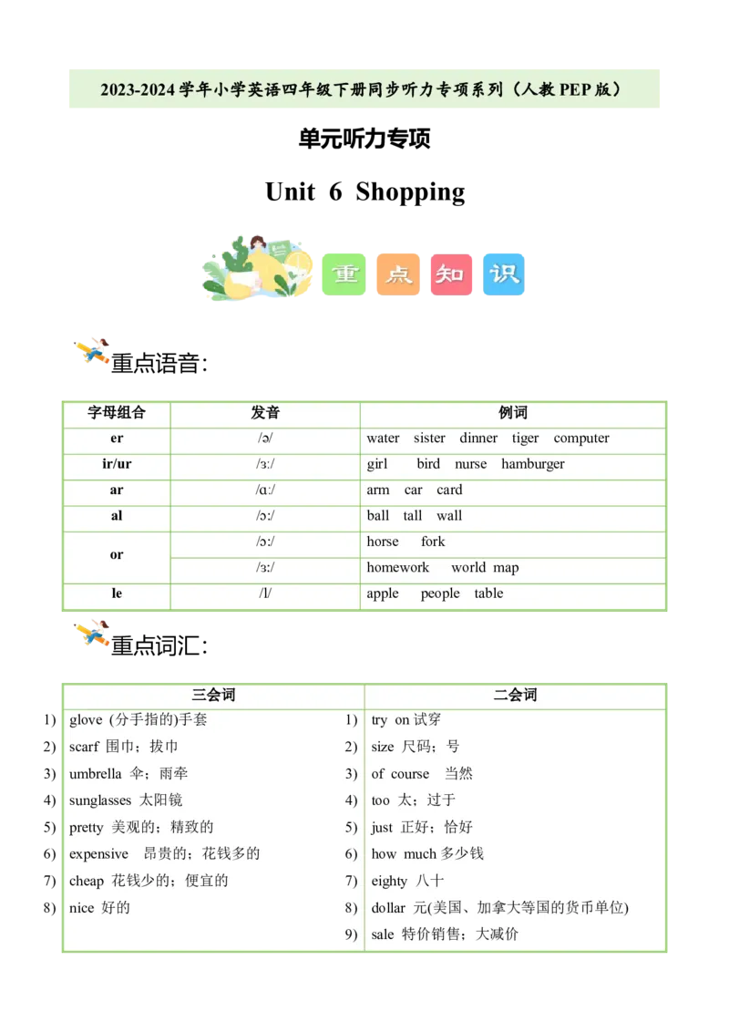 Unit6&nbsp;Shopping单元听力专项-2（人教PEP版）_听力专项练习-T4_2024版_Unit6&nbsp;Shopping单元听力专项-小学英语四年级下册同步听力专项系列（人教PEP版）